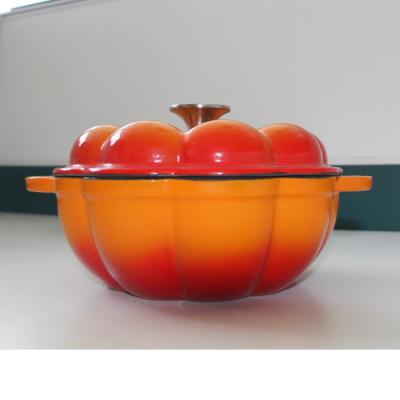 China Sustainable Thickened Candy Colored Enameled Dutch Oven Cast Iron Pumpkin Orange Pumpkin Shaped Casserole Soup Pot Burnt 3.5 Quart for sale