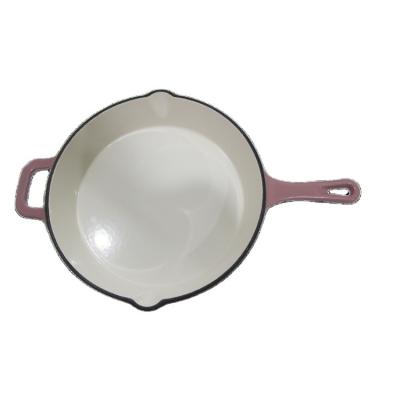 China CLASSIC Customized Colorful Round Cookware Frying Pan Skillet Non Stick Enamel Cast Iron Healthy Frying Pan With Long Handle for sale