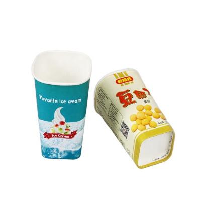 China 560ml Recyclable Rectangular Square Paper Snack Ice Cream Cup With PET Lid for sale