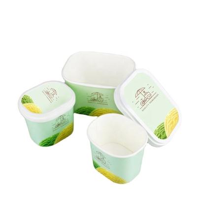 China Disposable Recycled Materials Custom Design Square Shape Paper Ice Cream Cup for sale