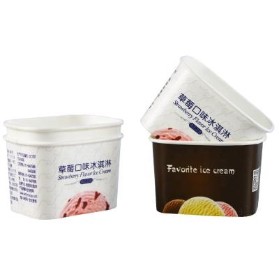 China Biodegradable Square Rectangle Paper Snack Ice Cream Cup With IML Lid And Spoon for sale