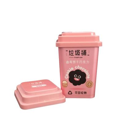 China Recyclable Square Shape PP Material Food Chocolate Container Cup With IML Lid for sale