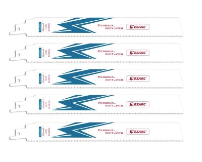 China Medium-thick sheet metals (3 to 8mm) EZARC Reciprocating Saw Blade Bi-Metal Cobalt Sabre Saw Blades for Heavy Metal Cutting 12-Inch 14TPI R1226PM+ (5-Pack) for sale