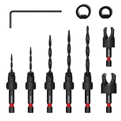 China Soft wood EZARC Wood Countersink Drill Bit Set, 4, 6, 8, 10,12Tapered Countersink Bit with 1/4