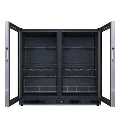 China HOT Sale Single-temperature Two Door Cooler Black Small Back Bar Display Showcase Beverage Fridge Commercial Bottle Cooler for sale