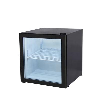 China 52L Single-Temperature Door Glass Bottle Cooler Black Beverage Cooler Countertop Small Refrigerator Car Display Showcase Cooler for sale