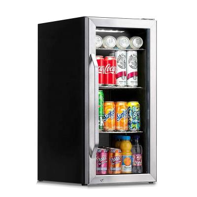 China Single-Temperature 98L LED Door Bottle Cooler Black Beverage Cooler Countertop Small Refrigerator Car Display Showcase Cooler for sale