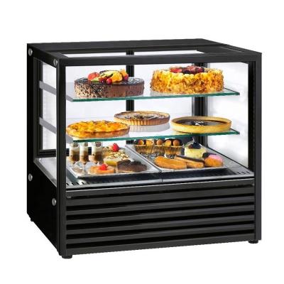 China Square Pastry Display Showcase Cake Countertop Cooler Single-temperature 900mm Tempered Glass Drinks Cabinet Desktop Refrigerator for sale