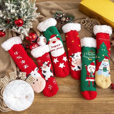 China 2021 new foreign trade fleece gift box QUICK DRY border warm socks Christmas and cashmere socks thick floor socks for sale