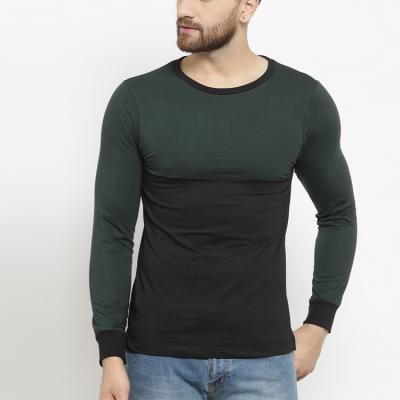 China Dry Fit T Shirt Mens Anti Pilling Gym Long Sleeve Green And Black Colourblocked Neck T Shirt for sale