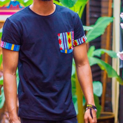 China 2021 Wholesale Custom Anti-Wrinkle African Men's Shirt Short Sleeve Blue Summer Casual T-Shirt for sale