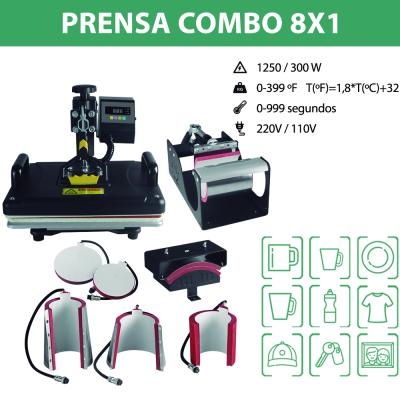 China Garment Shops Sublimation Lowest Price T Shirt 8 In 1 Combo Heat Press Machine for sale