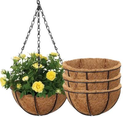 China Metal Hanging Basket With Coconut Coir Liner Hanging Flower Basket With Chain Indoor Outdoor Plant Flower Pot for sale