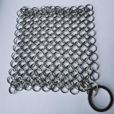 China 304 Chainmail Scrubber / Corrosion Resistance Cast Iron / Stainless Steel Long Life 4x4inch Square Cleaner for sale