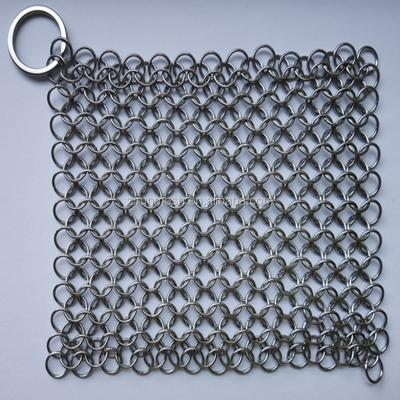 China Corrosion Resistance 304 Inch Square Chainmail Cleaner / Long Life 5x5 Scrubbers / Stainless Steel Cast Iron for sale