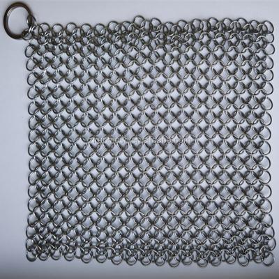 China 304 Chainmail Scrubber / Corrosion Resistance Long Life 8x8inch Stainless Steel Square Cast Iron for sale