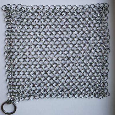 China 304 Chainmail Scrubber / Corrosion Resistance Cast Iron / Stainless Steel Long Life 8x6inch Square Cleaner for sale