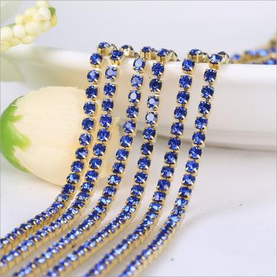 China Hot Sale SS16 Flatback Sapphire Rhinestone Cup Chain / 2mm Crystal Rhinestone Cup Chain for sale