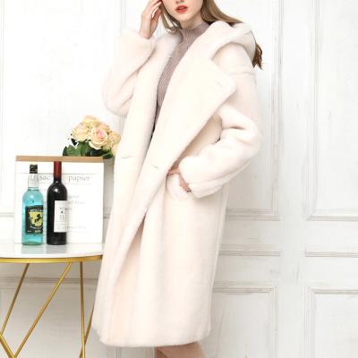 China Breathable Teddybear Jacket Ladies Long Sheath Real Sheep Teddy Bear Fur Long Hooded Fluffy Fur Coat For Women for sale