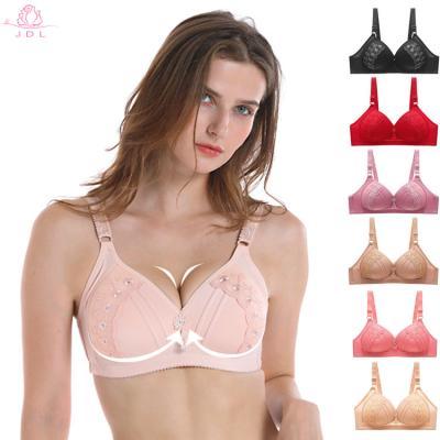 China Fashion Antibacterial Embroidery No Ring Adjustable Steel Fifties Plus Big Size Thin Cup Bras And Underwear for sale