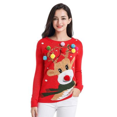 China Winter Slacker Christmas Sweater 2022 Women Loose Round Neck Breathable Pullover Knit for sale