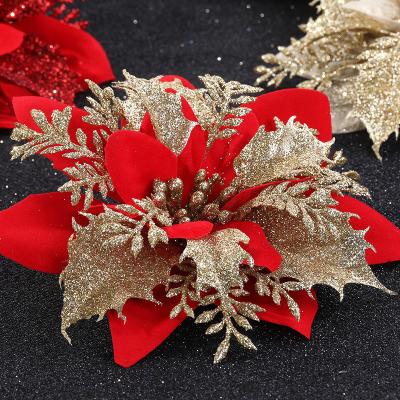 China Artificial Peru Christmas Decoration Supplies Gold Festival Stuff Christmas Flower Wreath Tree Props Sprinkles European Christmas Flowers for sale