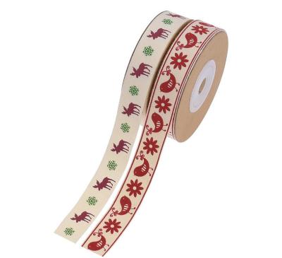 China Robin Printed Cotton Woven Ribbon 10m Plastic Christmas Gift Deer Christmas Card Cotton Decorative Wrapping Ribbon for sale