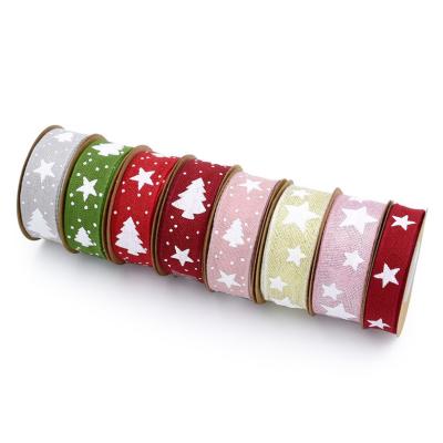 China New Cotton Ribbon Christmas Tree Plastic Border Christmas Printed Decoration Gift Wrapping Strip for sale