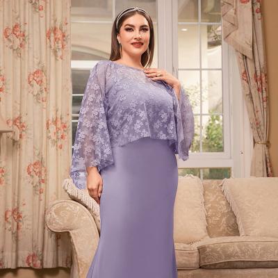 China European Viable Plus Size Women Dresses Summer Splicing Mesh Pure Color Dress In Dubai Running Evening Modern Dresses 2022 Plus Size for sale