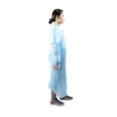 China New Designed Plain Color Thumb Cuff Plastic Connective Clothing CPE Disposable Gown for sale