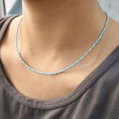 China BOHEMIA Fashion Jewelry Simple Blue Beaded Short Choker Necklace For Women for sale