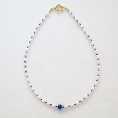 China Classic BOHEMIA Resin Blue Eye with Luster Pearl Trendy Women Necklace for sale