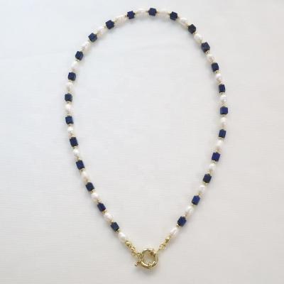 China BOHEMIA Pure Lazulite Pearl Charm Natural Stone Freshwater Necklace For Teen Girl for sale