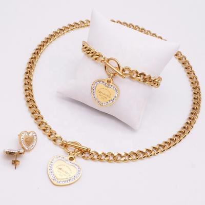 China Women Anti-allergic Heart Season Gift Stainless Steel Necklace Bracelet And Earring Pendant Jewelry Set for sale