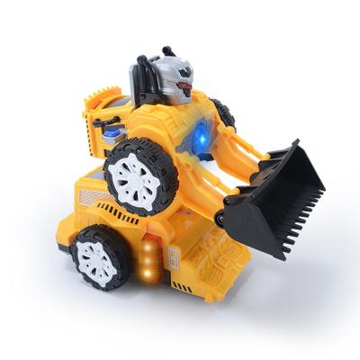 China Car Battery Operated Robot Toy Electric Universal Stunt Bulldozer Engineering Truck Deformation Turning Toys With Music Light for sale