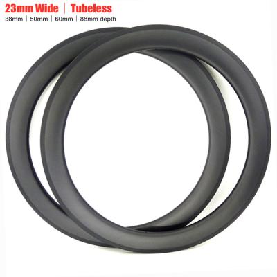 China Road Bikes Soarrocs 23 Depth Wide 38/50/60/88mm Carbon Road Bicycle Rim 700C Tubeless Road Bicycle For Sale 20 V Brake Hole Bicycle Rim for sale