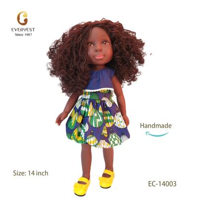 China New Fashion Educational Vinyl Toy Full Dolls 14 Inch Wig Afro Curly African Vinyl Black Dolls for sale