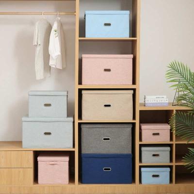 China Foldable Storage Box Cotton Smart-Furn Canvas Folding With Lid Fabric Home High Quality Metal Handle for sale