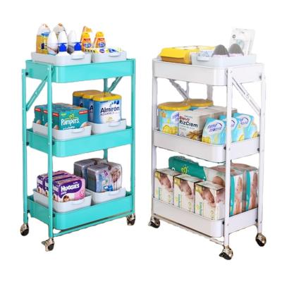 China European Smart-Furn Kitchen Cart 3 Layers Household Floor Trolley Storage Folding Shelf Free Installation for sale