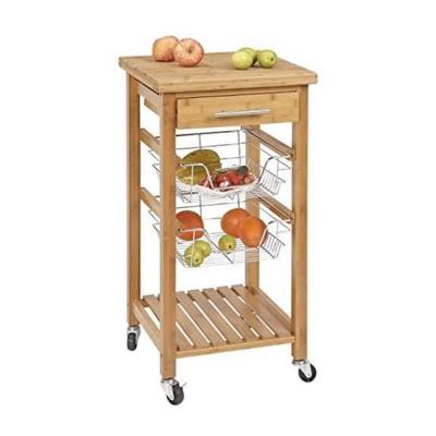 China Environmentally Friendly Smart Bamboo Furn Kitchen Cart 4 Tier Rolling Serving Portable Bathroom Mobile Trolley Storage Slide Pantry Shelf for sale