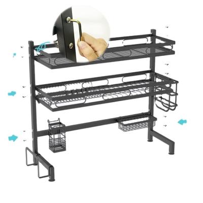 China Smart Furn 2-Tier 62cm Stocked Dish Rack Full Set With Rack Black Steel Over Sink Drainer Drain Kitchen Storage Rack Dish Shelf for sale