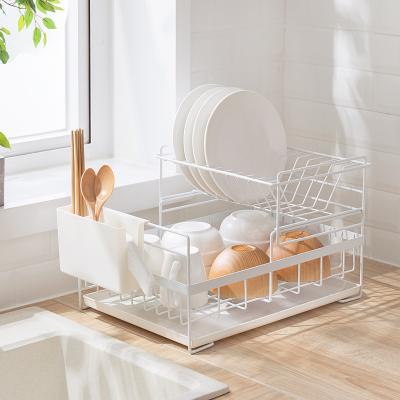 China Stable Dish Rack Small Dish Rack Classic 3-Piece Steel Dish Rack Set with Drying Board and Utensil Rack Removable Self-Draining for sale