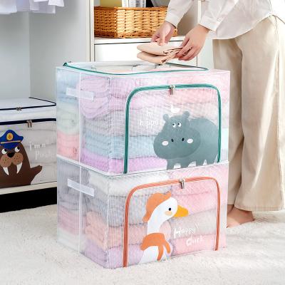 China Smart-Furn Frame Storage Box 110L Fabric Storage Bins Closet Organizer Super Sturdy Cartoon Style Steel Viable Transparent Waterproof for sale