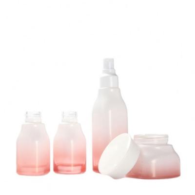 China 2022 New Portable Personal Care Face Cream Bottle 20G Cream Bottle Travel Set Skin Care Frosted Applique Cosmetic Glass Bottle Sets Set In Stock for sale