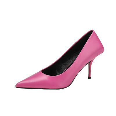 China Light pink soft solid fashion headed thin toe 8cm high heel women's shoes women's pumps shoes elegant pretty for sale