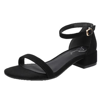 China Unique black rubber sandals low medium thick high heel modern fashion trend ankle strap sandals for women and ladies summer 2021 for sale