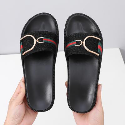 China New Fashion Trend Fashion Thick Rubber Outsole Black Gray Sliver Rubber Sole Anti-slip Slippers With Buckles In Summer 2021 Women's Slippers for sale