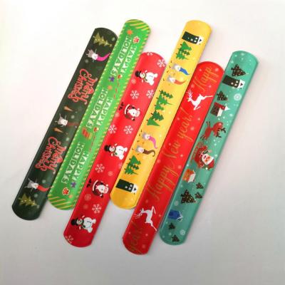 China Cheap Toy Plastic Christmas Slap Bracelet Christmas Slap Wristband Promotional Slap Wristband Kids Christmas Slap Wristbands for sale