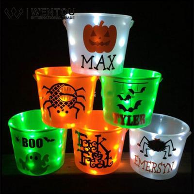 China Toy Plastic Light Up Halloween Day Night Party Bucket With Handle Orange Led Flashing Halloween Bucket Halloween Party Supplies for sale