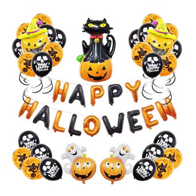 China Party Decoration Wholesale Happy Halloween Letter Balloon Set Ghost Black With Pumpkin Foil Balloons Halloween Decorations Party Supplies for sale